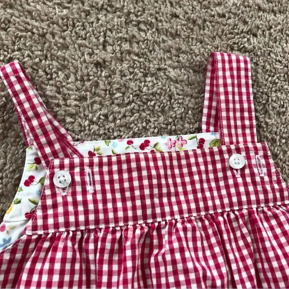 Janie and Jack Gingham Picnic Dress Baby Girl 3-6 Mos Pink Cherry‎ Pockets